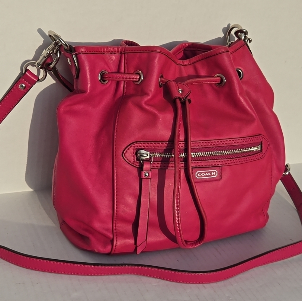 Coach Daisy Drawstring 2Way Convertible Crossbody Shoulder Bucket Bag Purse Pink - Picture 2 of 14